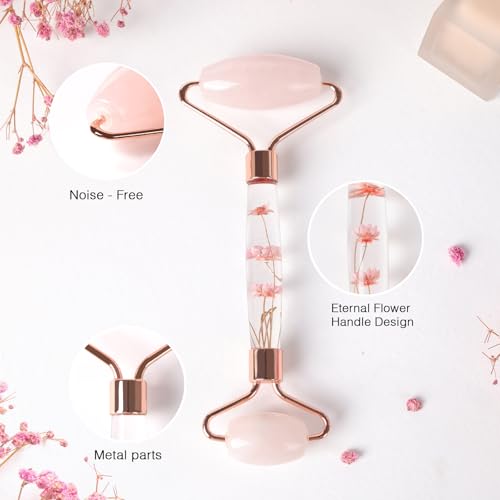 Raffaello Jade Roller - Natural Pink Facial Roller, Redness Reducing Massager for Face, Eyes, Neck - Rose Quartz