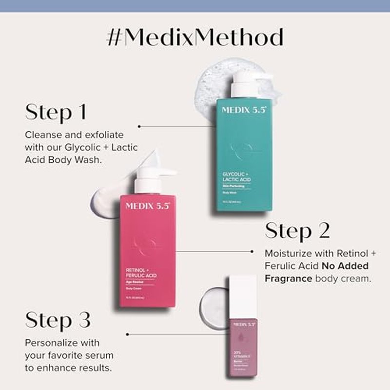 Medix 5.5 Glycolic Acid + Lactic Acid Exfoliating Body Wash Gel | KP Bump Eraser | AHA Exfoliant Skin Care Body Cleanser | Keratosis Pilaris & Acne | Anti Aging AHA Foaming Body & Face Wash, 2-Pack