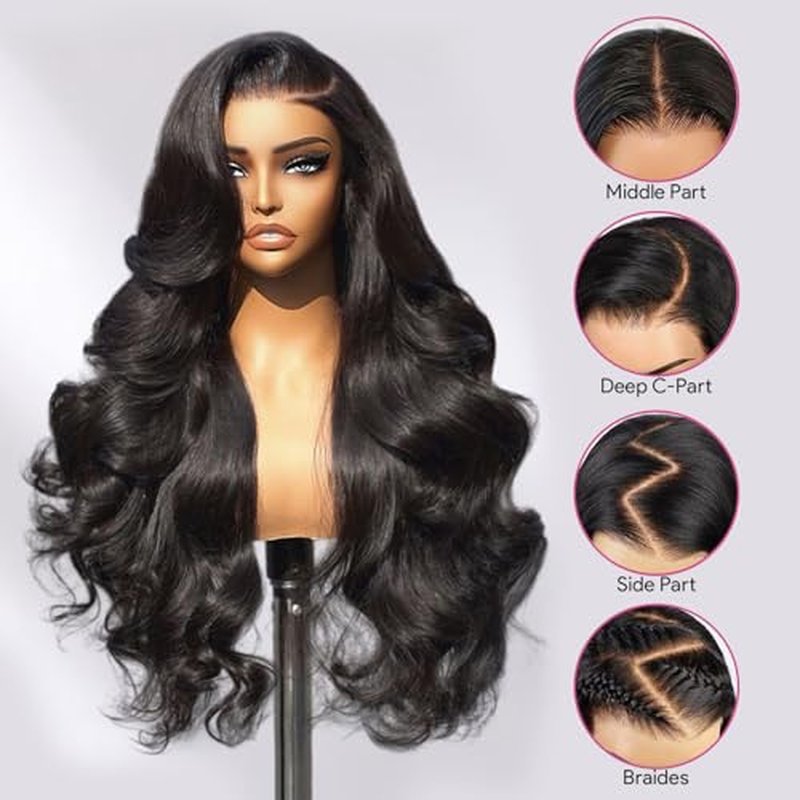 210% Density 13x6 Full Lace Frontal Wigs Human Hair 12A Body Wave Brazilian Virgin Human Hair Pre Plucked HD Transparent Lace Glueless Wigs Human Hair with Baby Hair 16 Inch