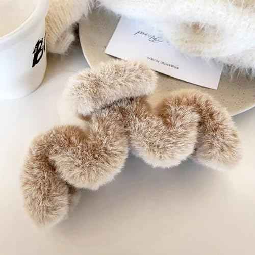 3Pcs Fuzzy Large Faux Fur M-Shaped Hair Claws Winter Plush Fluffy Wave Claw Clips
