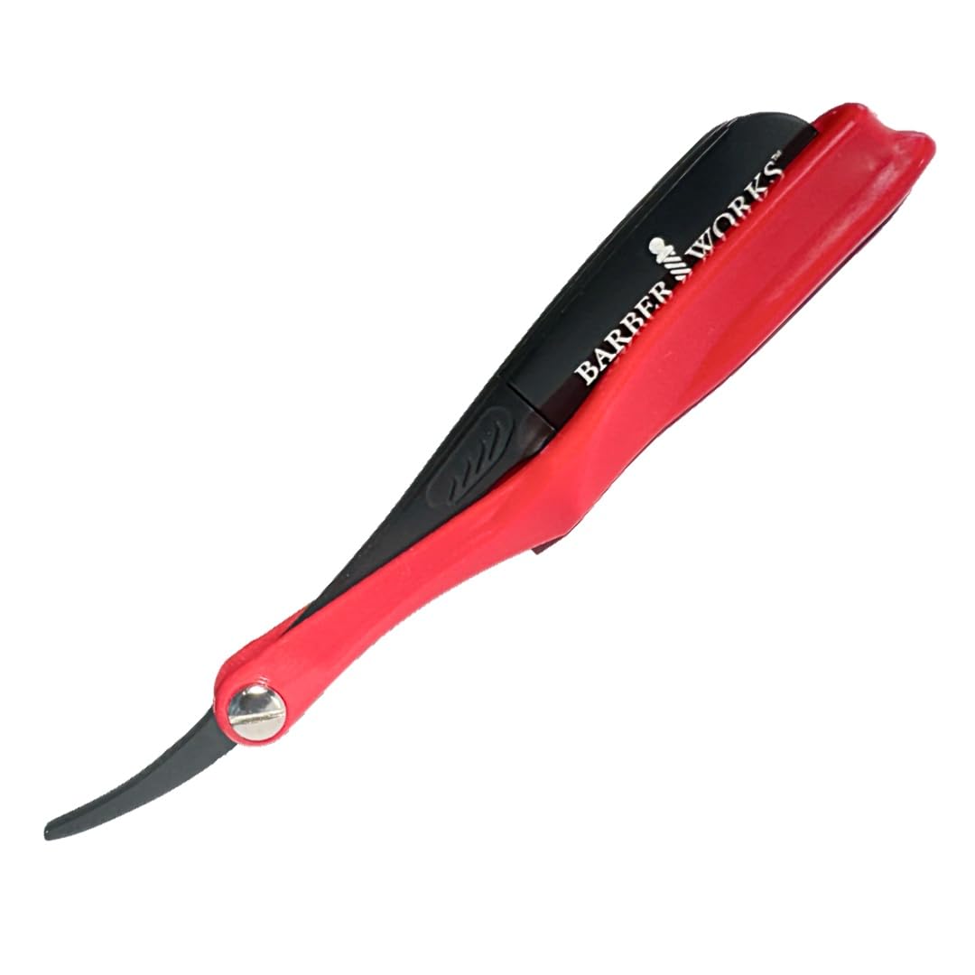Professional Razor Holder – Ultra 3mm Exposed straight razor holder, short and long blades capable safe clip system (Red)