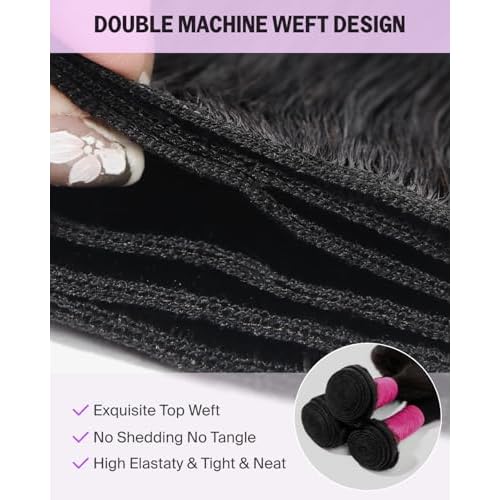 Body Wave Bundles Human Hair 16-20 Inch 3 Bundles 100% Brazilian Human Hair Bundles Double Weft Hair Extensions Quick Weave Natural Black Color