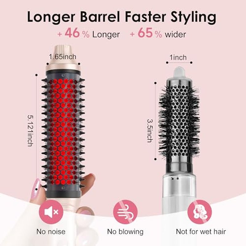 Infrared Thermal Brush, 1.65 inch Heated Round Brush for Blowout Look, Universal Voltage, Negative Ion Technology, 6 Temperature Settings, Less Damage, Pink Gifts for Women Teen Girls