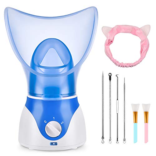 Face Steamer for Facial Deep Cleaning, Facial Steamer for Face, 2 Modes Facial Steamer for Unclogs Pores, Hydrating, Blue(Include Blackhead Remover Kit, Mask Brush, Headband)