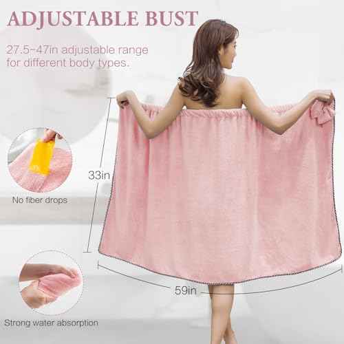 Hair Towel Women Bath Wrap - Adjustable Microfiber Super Absorbent to Quick Drying Hair and Body for Gym, Spa, Sauna and Shower After Body Cover, Pink