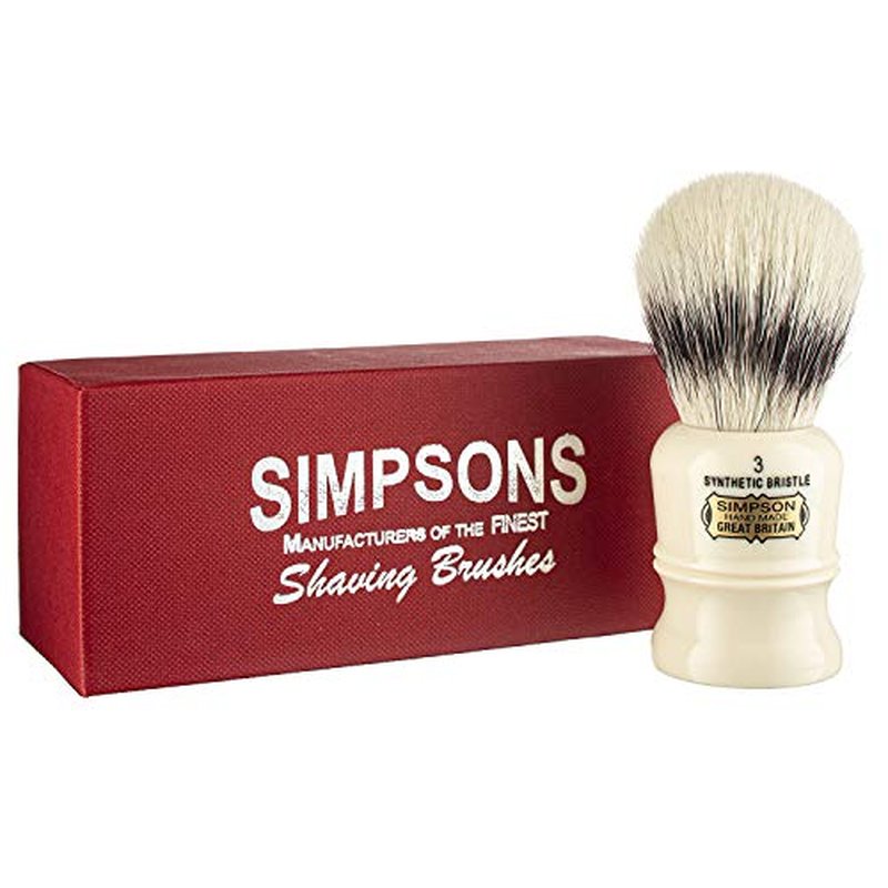 Simpsons Duke 3 - D3 Synthetic Platinum High density Fibre Faux Handle Ivory Shaving Brush - Simpson Shaving Brushes - Wet Shave Deluxe Thick & Luxurious Lather Handle Dense & Extra Soft Bristles