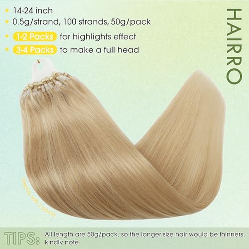 Hairro Microlink Human Hair Extensions Cold Fusion Keratin Itip Micro Bead Micro Loop Full Head Highlighted Brazilian Pre Bonded I Tipped Remy Hairpiece For Women 22 inch 50g 100 Strands #18P613