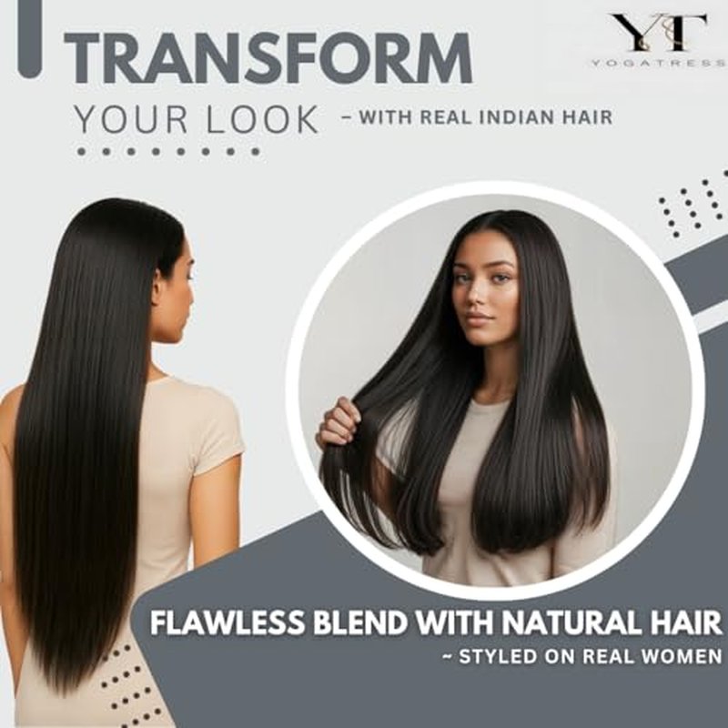 Clip in Hair Extensions Real Human Hair ? 100% Indian Remy Human Hair Extensions, Clip Extensions for Women, Double Weft Seamless, Straight, Pack of 1 ? 1B Natural Black 18 Inch 120g Premium