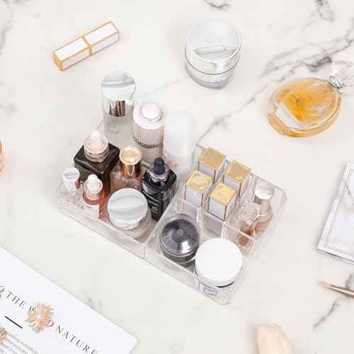 Yesesion Plastic Makeup Storage Organizer, Clear Cosmetics Display Case for Bathroom Counter, Dresser, Small Vanity Holder for Beauty Supplies, Makeup Brushes, Perfume, Lipsticks (8 Compartment)