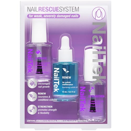 Nail Tek Rescue System ? Nail Repair for Damaged Nails, Hydrate, Renew & Strengthen Nails Treatment, Made in USA, 0.5 fl oz each