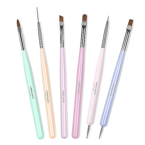 Beetles Gel Polish Nail Art Brushes, 6 Pcs Fingernail Art Design Pens, Wood Alloy Handle, Dotting Pen Clean Up Liner French Nail Brush Set, DIY Manicure Tools Gift for Women