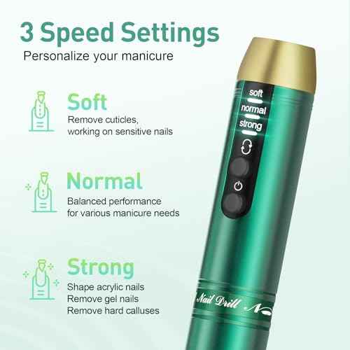 Cordless Nail Drill, Portable Electric Nail File with 11 in 1 Nail Drill Bits for Acrylic Gel Dip Powder Nails, Rechargable Efile Machine Kit for Home Manicure Pedicure, Green