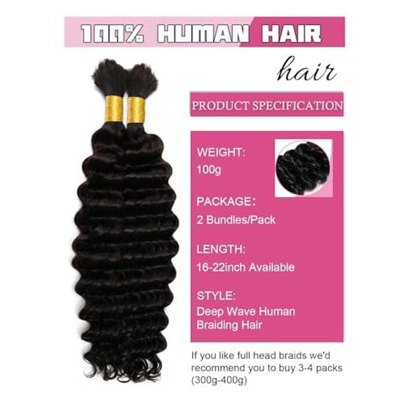 Human Braiding Hair 3 Bundles/Pack 300g 16 18 20 inch Deep Wave Curly Bulk 100% Human Hair for Braiding No Weft 10A Brazilian Virgin Human Hair Extensions for Boho Braids Natural Black Wet and Wavy