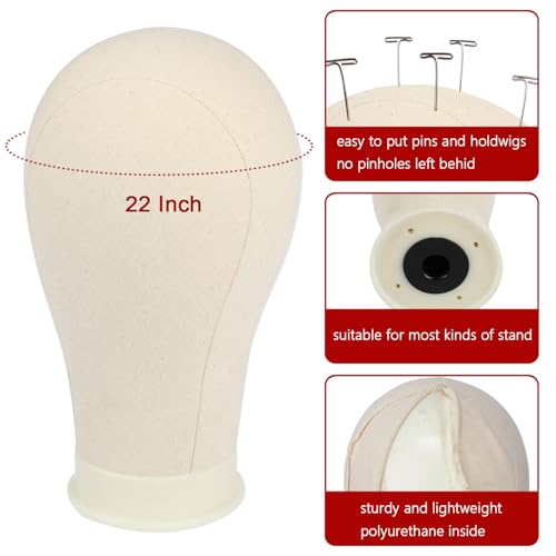XTREND 21"-24" Canvas Block Mannequin Head for Making Weft/Wig/Hair Extension, Display Styling Mannequin With Wig Stand Set, Manikin Canvas Hair Accessories 22 Inch