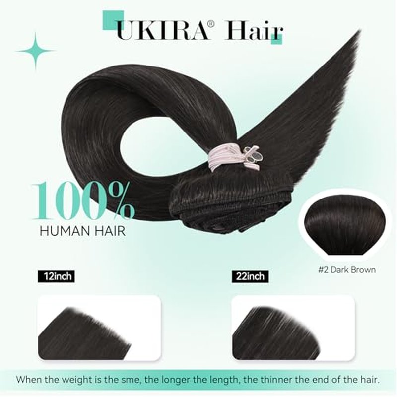 Ukira Dark Brown Hair Extensions for Women Real Human Hair, 18 Inch 120g 7pcs #2 Brown Clip in Real Human Hair Extensions, Soft Natural Straight Remy Human Hair Clip ins