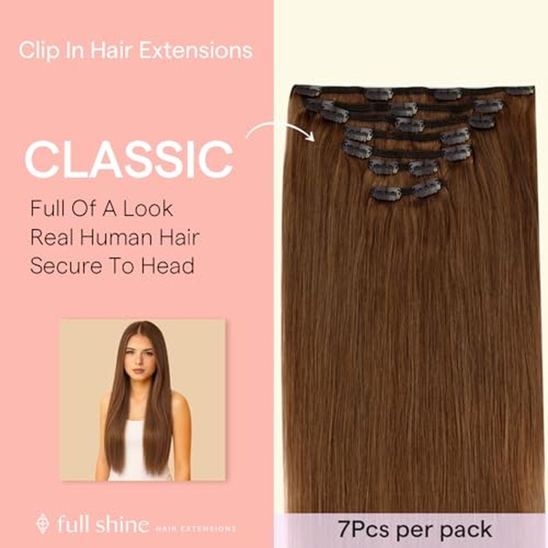 Full Shine Clip in Hair Extensions Copper Hair Extensions Human Hair Long Hair Extensions Clip ins Remy Hair Double Weft Clip in Human Hair Extension 7 Pcs 22Inch 120G