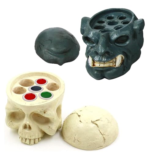 TATTOO INK CUP HOLDER - Ruicoo 2Pcs Hard Resin Skull Tattoo Ink Cup Holder 7 Holes Tattoo Pigment Ink Cup Holder Stand for Tattoo Supplies Permanent Makeup Tattoo Kit Tattoo Accessories