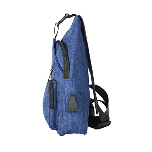 Nupouch Anti-Theft Daypack Crossbody Sling Backpack, USB Charging Connector Port, Lightweight Day Pack for Travel, Hiking, Everyday, Regular, Navy