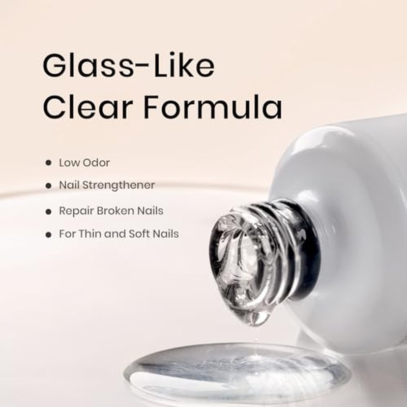 RARJSM Clear Fiber Glass Rubber Base Gel Nail Polish for Repair Broken Nails Strengthener Gel Base Coat Transparent Brush on BuildingGel in a Bottle Soak Off UV LED Curing Requires 15ml Salon Home