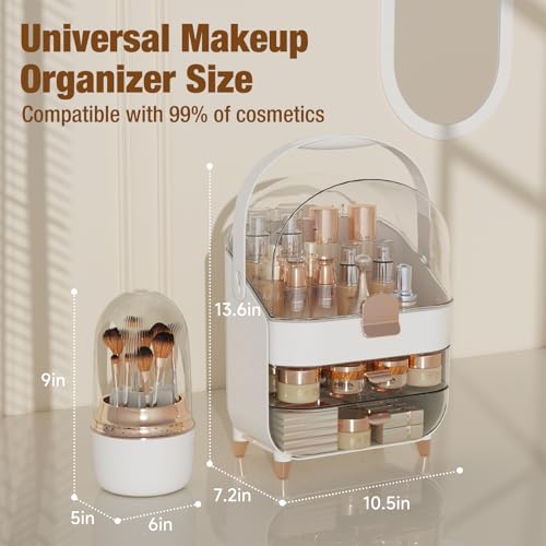 Makeup Organizer, Skincare Organizers With Makeup Brush Holder, Cosmetic Organizer for Countertop,Bathroom, Vanity, Cosmetic Display Cases, Christmas Gifts for Teen Girls (Rose Gold)