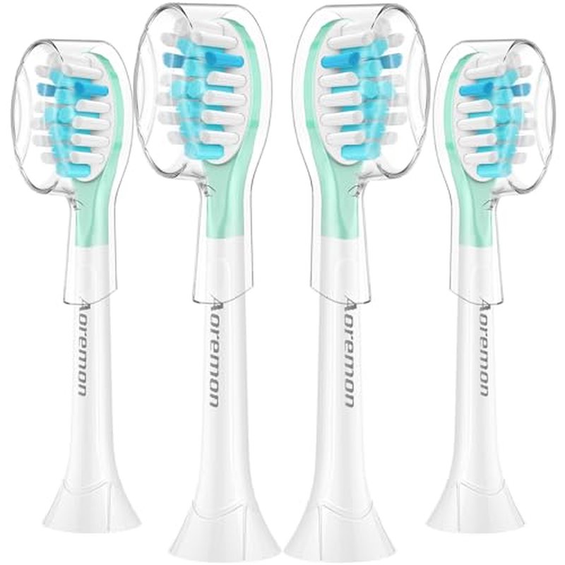 Aoremon Replacement Heads for Sonciare C3: Toothbrush Heads fit for Philips Sonicare 2 Series 3 Series ProtectiveClean DiamondClean FlexCare HealthyWhite 4100 5100 6100 G3 W3 C2 G2 C1, 4 Count,White