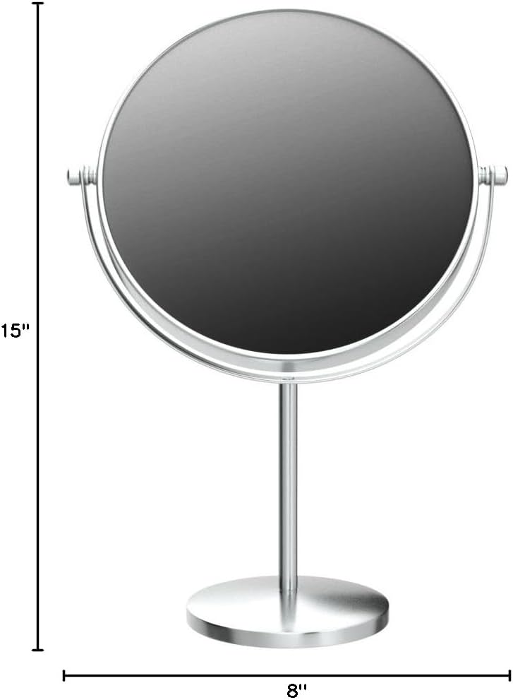 Classic Round Desktop Makeup Mirror - 15" Tall Double-Sided 360° Swivel Vanity Mirror | 1X/10X Magnification for Bathroom & Bedroom