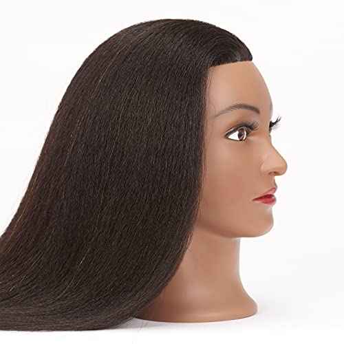 Hairginkgo Mannequin Head 100% Real Hair Manikin Head Styling Hairdresser Training Head Cosmetology Doll Head for Dyeing Cutting Braiding Practice with Clamp Stand (2022B0214)