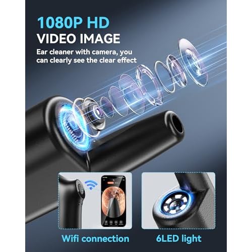 Ear Cleaner with Camera - Smart Visual Ear Wax Removal with 1080P Camera - Electric Ear Cleaner Kit with 4 Modes - 10 Ear Tips - Ear Irrigation&Flushing System for Adults