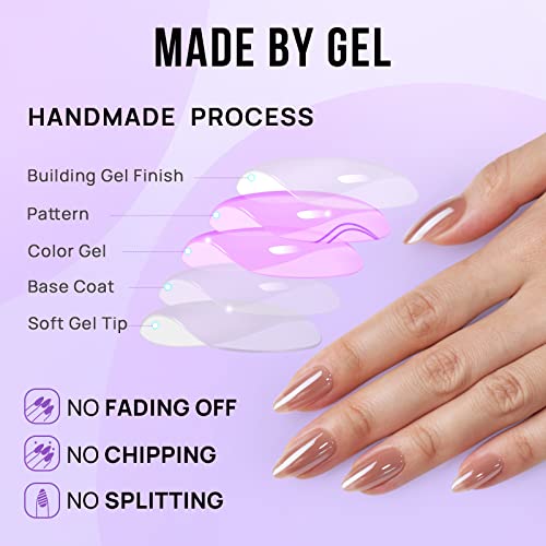 BTArtbox Press On Nails Almond - Fall Press on Nails Meidum Chrome Nails, Light Weight & Fit Perfectly, Fake Nail with Nail Glue, Brown Glue On Nails in 15 Sizes, Chocolate Glazed