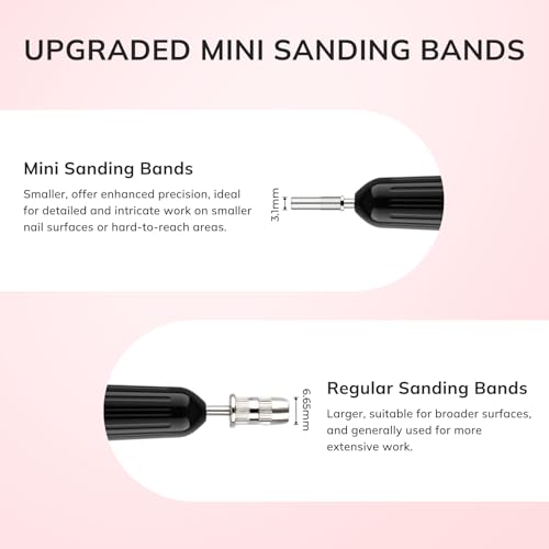 Lavinda Small Sanding Bands Nail Drill Bit, 80 Piece Extra Fine Sanding Bands for Nail Drill with 3.1mm Mandrel Bit for Acrylic Nails Gel Removing Shaping Polishing Nail Salon Use (240 Grit, Pink)