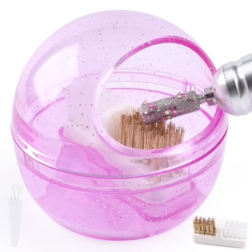 Nail Drill Bits Cleaner Brush Case Accessories, Nail Art Cleaner Tool Case with Steel & Nylon Wire Brush for Cleaning Tungsten Carbide Ceramic Nail Drill Bits Cuticle, purple