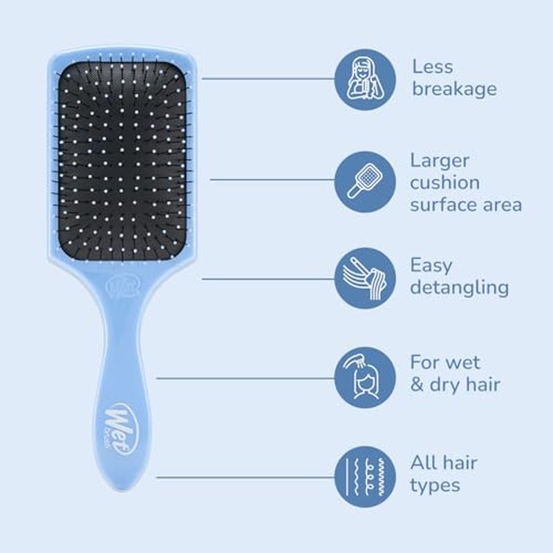 Wet Brush Paddle Detangler Hair Brush, Sky, Ultra-Soft IntelliFlex Bristles with AquaVent Design, Great For Treatment & Mask Application, Women, Men, Wet, Dry and Damaged Hair