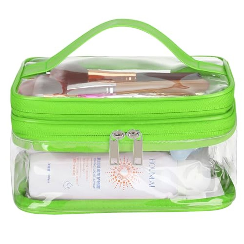 HAOGUAGUA Double Layer Clear Cosmetic Bag Makeup Bag, Waterproof Travel Toiletry Bag, Transparent PVC Pouch Organizer (Green)