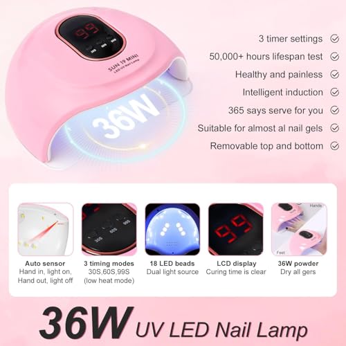 Acrylic Nail Kit with liquid Monomer,6 colors Glitter Acrylic powder UV Lamp for Beginners with Everything Nail Supplies (White)