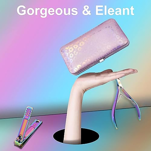 Manicure Set Nail Clippers Pedicure Kit - 12pcs Stainless Steel Nail Kit, Colorful Professional Nail Care Kit Nail Files & Scissors Tools for Hands Foot Facial - Pink