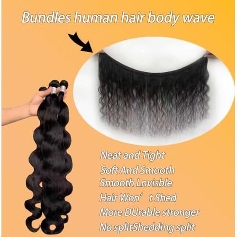 Body Wave Human Hair 100% Unprocessed Brazilian human Hair3 Bundles 20 22 24 Inch 300g/Pack Body Wave Selected Healthy Natural Black soft Smooth Double Weft Quick Weft Extensions for Women