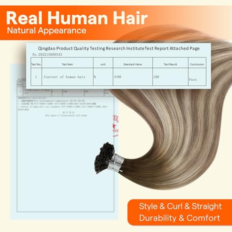 Full Shine U Tip Hair Extensions Human Hair 24 Inch Medium Brown Fading to Honey Blonde Highlighted Ash Brown K Tip Hair Extensions Real Human Hair 50 Grams Prebonded Fusion Extensions add Length