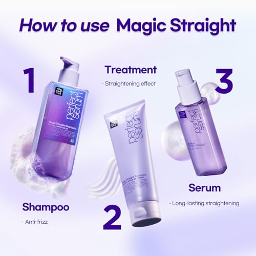 Mise En Scene Perfect Magic Straigt Serum Treatment | Anti-Frizz Cream for flyaway taming | Anti Humidity Hair Conditioner | Hydrating, Add Shine, Breakage Control | 7.77 Fl Oz