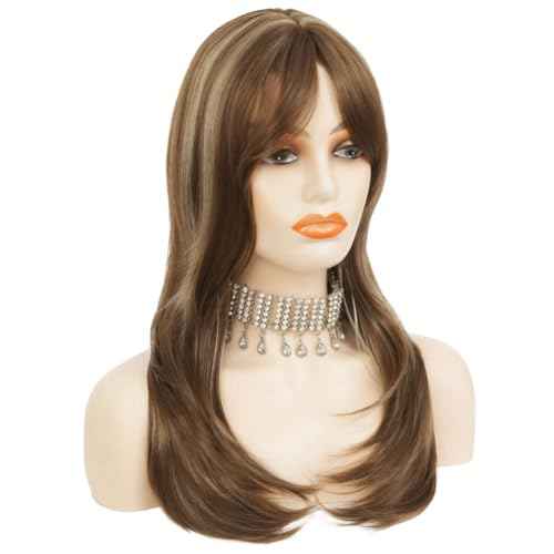 Brown Long Wigs for Women Mix Blonde Straight Middle Part Heat Resistnt Fibre Hair Wig Natural Daily Party Wig