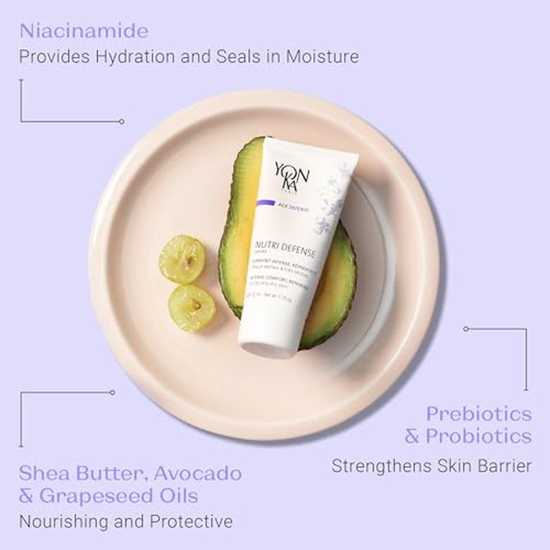 Yonka Nutri-Defense Creme, Nourishing Dry Skin Facial Moisturizer, Rich Shea Butter Treatment Cream with Prebiotics and Probiotics, Dry and Sensitive Skin, Paraben-Free