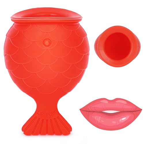 lip pump lip plumper lip enhancer£¬Soft Silicone Fish Shape Lips Enhancer,Fuller Thicker Mouth Fastly Lip Pumps Bigger Device for Women Female (RED)