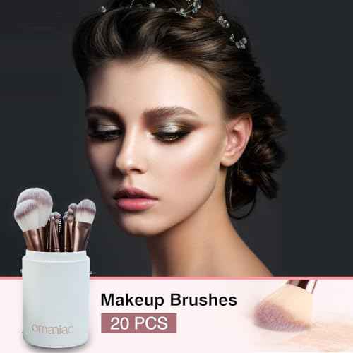 OMANIAC Makeup Brush Set Professional, 20Pcs Pearlescent Wood Handle Makeup Brushes, Premium Cruelty-Free Synthetic Fiber Hair, Travel Make up Brushes Set with Case (Ocean Blue)