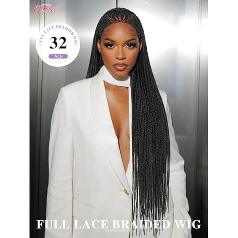 HANNE Full Lace Braided Wigs for Black Women Knotless Braided Wigs with Baby Hair 100% Handmade HD Lace Synthetic Box Braid Wig £¨32¡¯¡¯£©