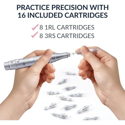 Stylia Permanent Makeup Machine Set ? Wireless Machine Kit with 2 Rechargeable Lithium Batteries, Power Adaptor and 16 PMU Cartridges ? Microblading Pen, Low-Noise, High-Speed Motor (SILVER)