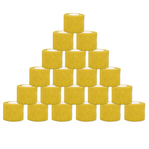 VideoPUP Tattoo Grip Cover Wrap,21PCS Disposable Cohesive Tattoo Grip Cover Elastic Bandage Handle Grip Tube for Tattoo Machine Tattoo Grip Accessories(Yellow)