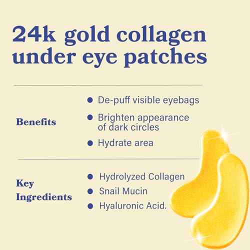 LE GUSHE Gold Under Eye Patches for Puffy Eyes and Dark Circles (10 Pairs) - Hydrating Collagen Under Eye Masks with Snail Mucin - Soothing Puffy Eyes Treatment for Women & Men - Bridesmaid Gifts