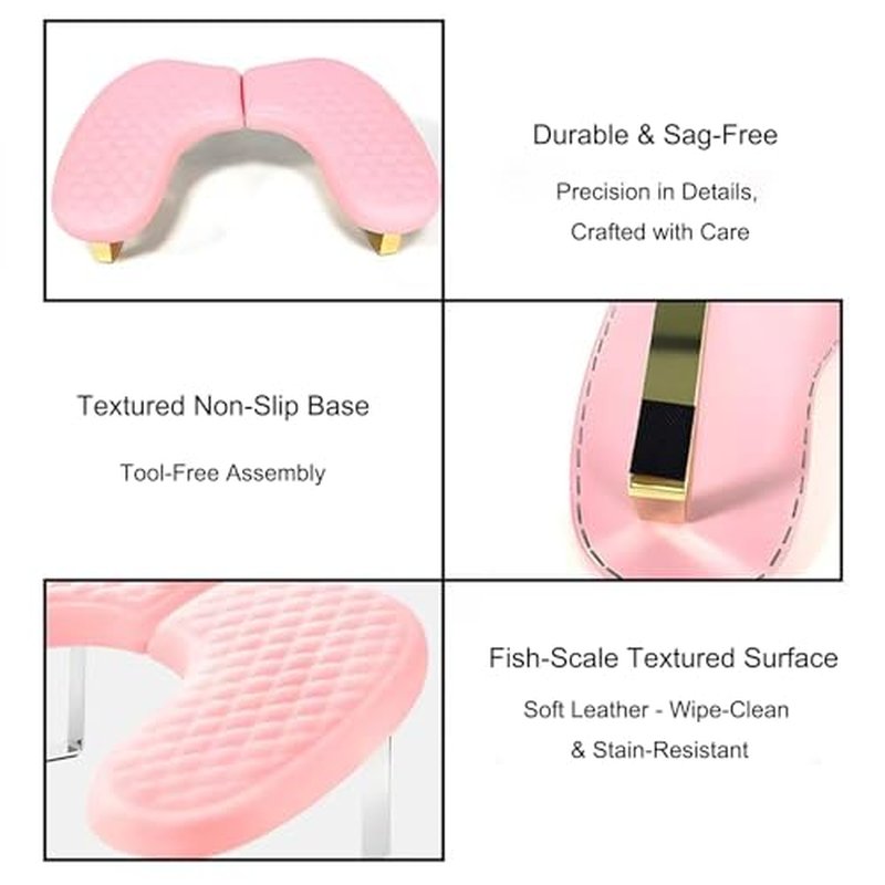 Arm Rest for Nails,U-shaped Manicure Nail Hand Rest Pillow Cushion,Foldable PU Leather Nail Tech Arm Rest for Nails Tech,Foot Hand Rest (Pink)