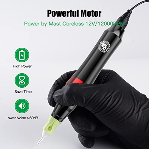 Dragonhawk S4 Wireless Tattoo Pen Kit, Complete Tattoo Machine Gun Kit, Slim Tattoo Pen with Cartridges Needles by Dragonhawklabs, Tattoo Power Supply & Black Tattoo Ink - General Tattoo Kit