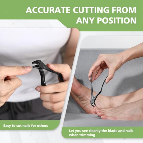 BALUCA Ergonomic Nail Clipper for Seniors - Toenail Clipper for Thick Toenails and Fingernails, Long Handle Nail Clippers with Catcher, Precision Nail Trimmer for Men and Women - Black