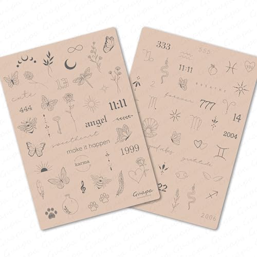 Guapa 3pcs Tiny Tattoo Practice Skin over 80 Unique Stencil Designs Realistic Replication Tattoo Stencil Designs for Real Tattoos (Pink Sheet)